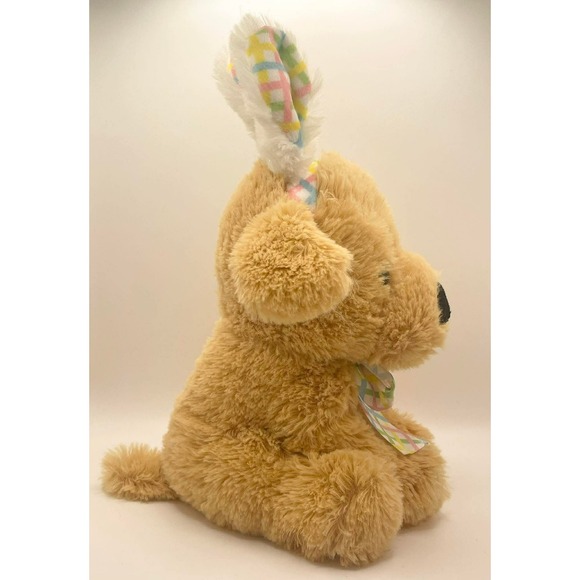 Hugfun International Easter Puppy Dog Plush Tan Bunny Ears Pastel Plaid Bow 2017 - Picture 11 of 12